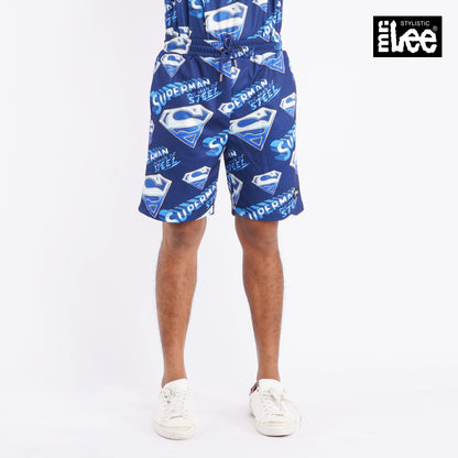 Stylistic Mr. Lee Men's X Justice League The Man of Steel All Over Print Basic Non-Denim Jogger Short Trendy Fashion High Quality Apparel Comfortable Casual Short for Men Mid Waist 132058 (Navy)