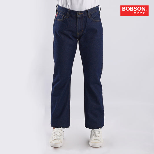 Bobson Japanese Men's Basic Denim Regular Straight Pants for Men Trendy Fashion High Quality Apparel Comfortable Casual Jeans for Men Mid Waist 151112-U (Dark Shade)