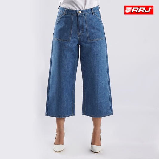 RRJ Ladies Basic Denim Culotte Pants Trendy Fashion High Quality Apparel Comfortable Cotton Culotte Trousers Pants for Women Mid Waist 150121 (Light Shade)