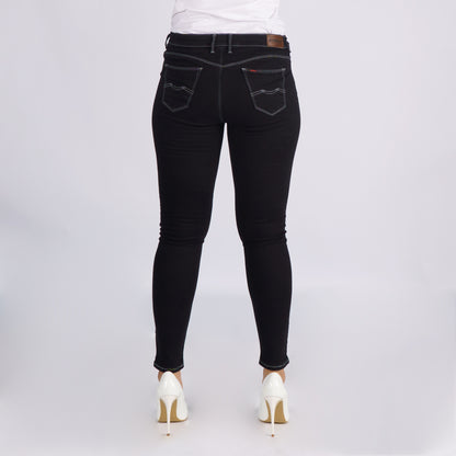RRJ Ladies Basic Denim Stretchable Hi Waist Pants Super skinny fitting Trendy fashion Casual Bottoms Black Denim Pants for Ladies 150822-U (Black)